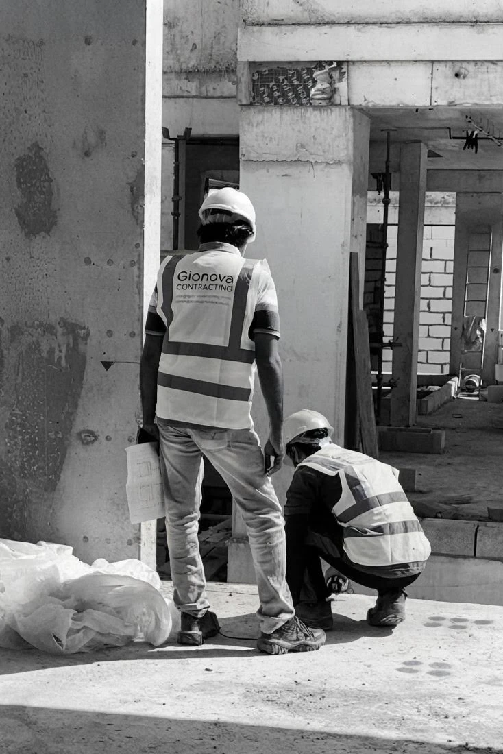 Gionova site team reviewing construction works during project execution in Dubai