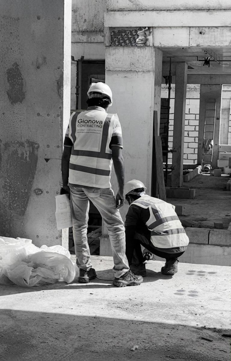 Gionova construction team reviewing works on site in Dubai